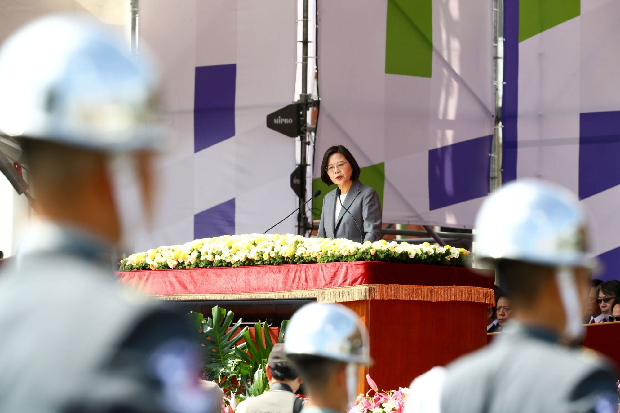 Taiwan President Tsai Ing-wen speaks during National Day celebrations in Taipei on Oct. 10. | BLOOMBERG