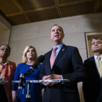 Rep. Adam Schiff, a Democrat from California and chairman of the House Intelligence Committee, speaks with members of the media on Capitol Hill in Washington Wednesday. House Democrats are opening the public phase of their impeachment inquiry of Donald Trump next week with some of their central witnesses to detail the president\'s pressure on Ukraine to investigate a political rival. | BLOOMBERG