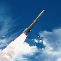 An image provided by the Japan Aerospace Exploration Agency shows an upgraded version of the mainstay next-generation H3 rocket. | JAXA / VIA KYODO