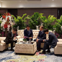 Prime Minister Shinzo Abe meets with South Korean President Moon Jae-in on Sunday in Bangkok. Repairing the damaged bilateral relationship with South Korea is one of Japan\'s biggest foreign policy challenges. | AFP-JIJI