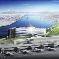 A computer rendering shows Haneda Airport Garden, a planned large-scale complex comprising hotels and shopping areas connected to Haneda Airport in Tokyo. | SUMITOMO REALTY AND DEVELOPMENT CO. / VIA KYODO