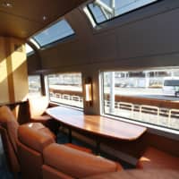 The interior of JR East\'s new luxury Saphir Odoriko express train | KYODO
