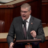 Rep. Barry Loudermilk speaks ahead of a vote on two articles of impeachment against U.S. President Donald Trump on Capitol Hill in Washington in a still image from video Thursday. | HOUSE TV / VIA REUTERS
