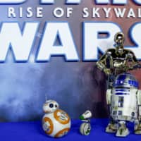Star Wars robots R2-D2 and BB8 and droids C3P0 and D-0 pose as they attend the premiere of \"Star Wars: The Rise of Skywalker\" in London Dec. 18. | REUTERS