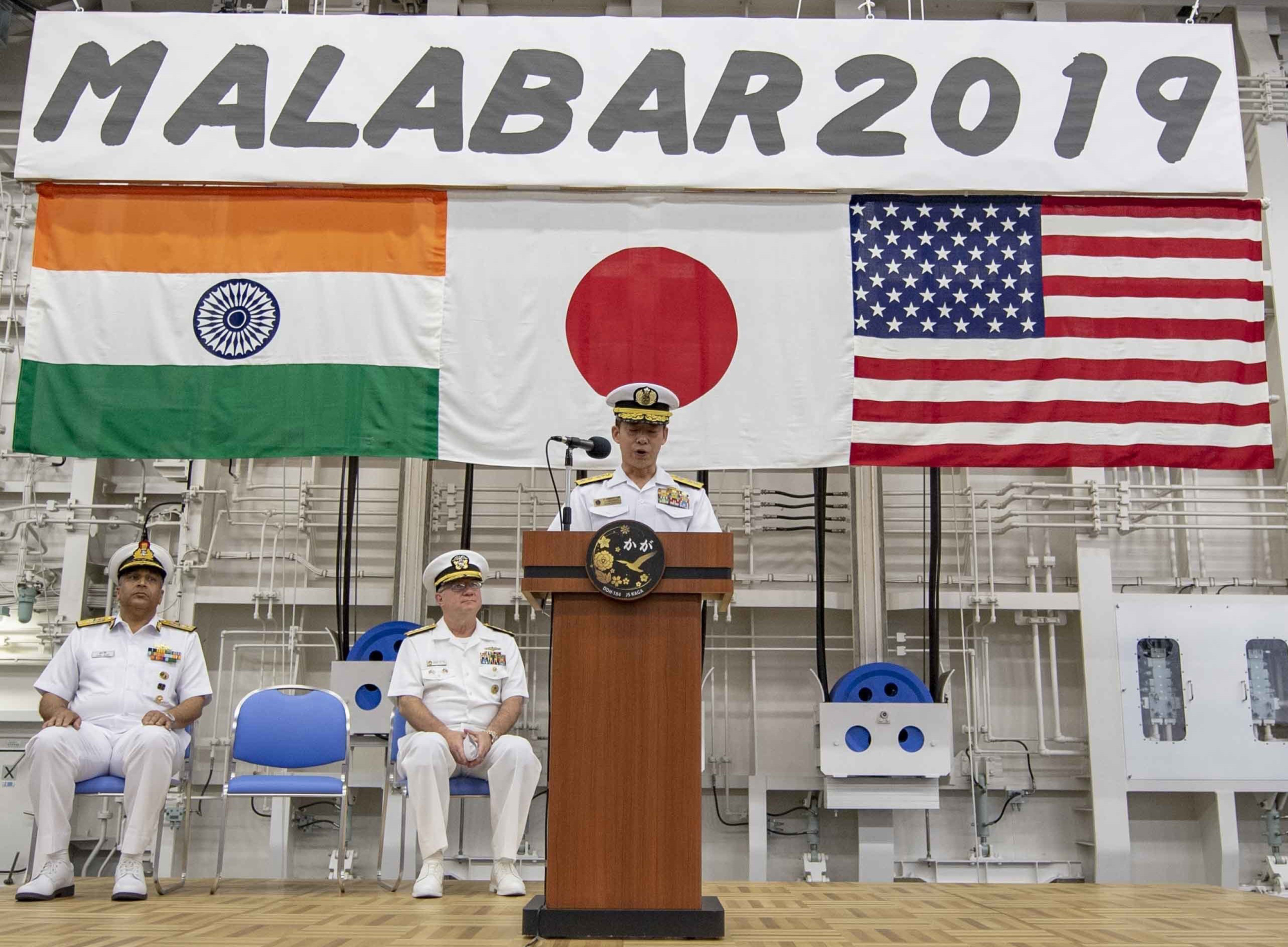 Maritime Self-Defense Force Rear Adm. Masafumi Nishiwaki speaks Sept. 26 at the opening of the Malabar military exercise. 2019 was a banner year for Japan's security relations. | COMMANDER, SUBMARINE GROUP SEVEN
