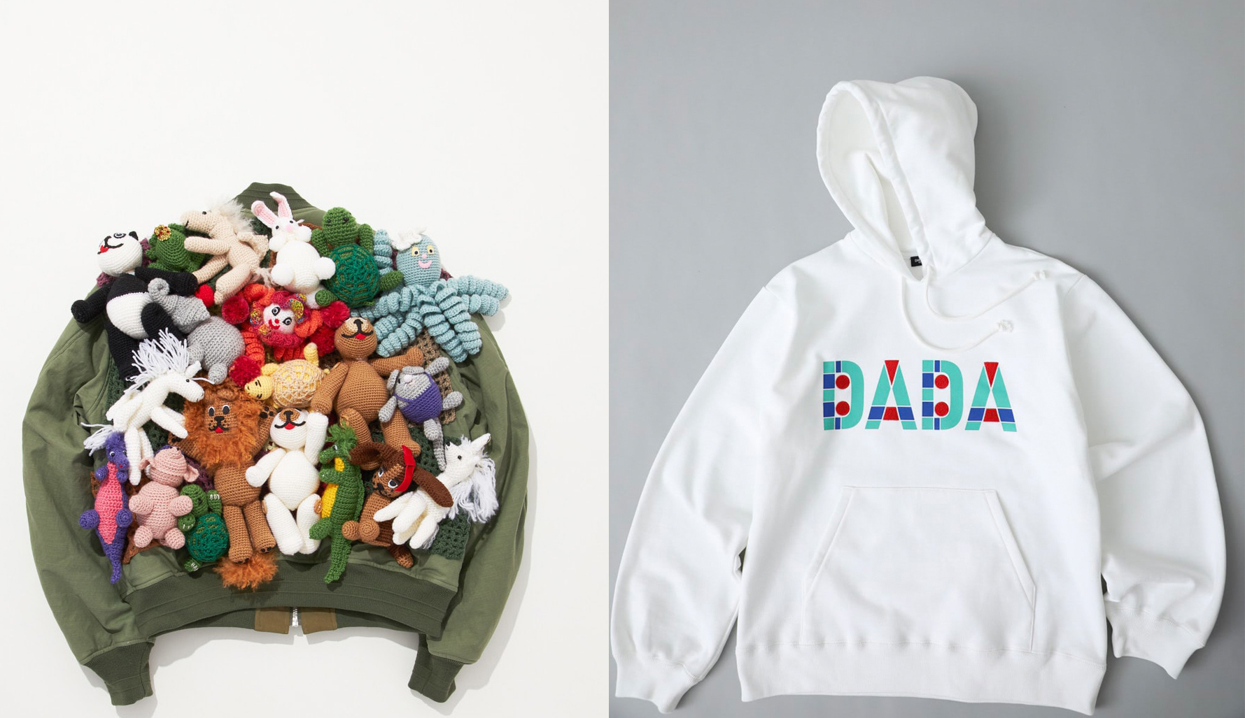 Left to right: An artisanal piece by Ambush and a sweatshirt from Christian Dada's Parco logo collection | AMBUSH ®, CHRISTIAN DADA