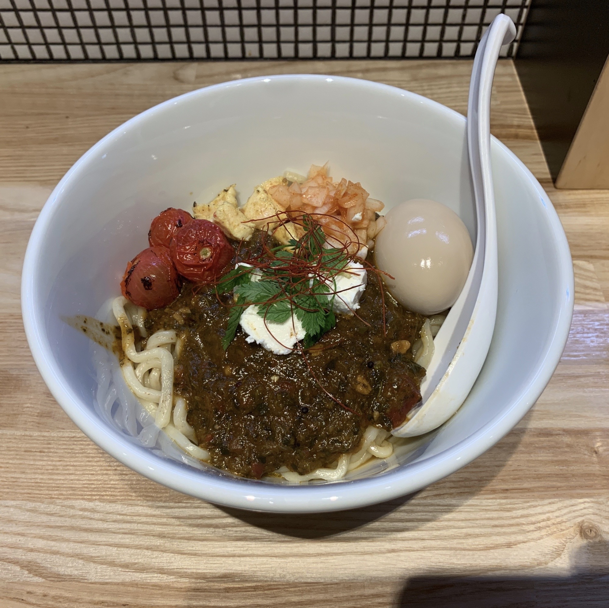 Ramen Kai's palak paneer mazesoba ('mixed noodles') | ISHRAEL GARCIA