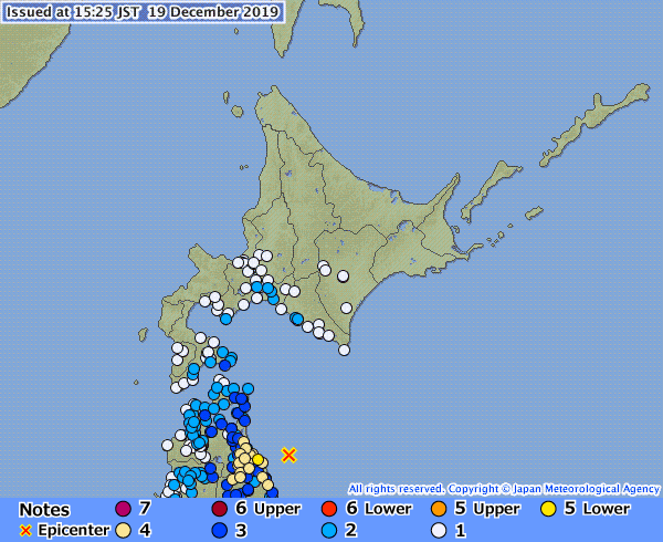 The epicenter of the earthquake that occurred on Dec. 19 at 3:21 p.m. is located in Aomori Prefecture | JAPAN METEOROLOGICAL AGENCY