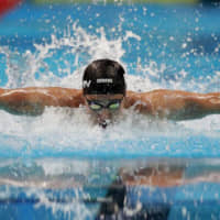 Daiya Seto is seen competing in the men\'s 200-meter butterfly at the 2018 Asian Games in Jakarta. | AP