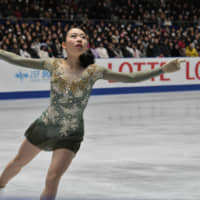 Rika Kihira performs her free skate to \"International Angel of Peace\" on Saturday at the Japan Championships at Yoyogi National Gymnasium. Kihira claimed her first senior national title with a total score of 229.20 points. | RISA TANAKA
