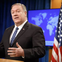 Secretary of State Mike Pompeo speaks about Iran Tuesday  at the State Department in Washington. | AP