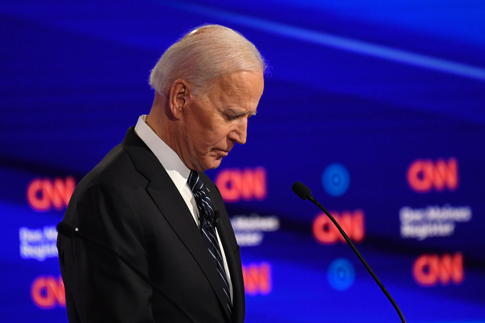 Former Vice President and presidential hopeful Joe Biden pauses during the Democratic debate on Tuesday. | AFP-JIJI