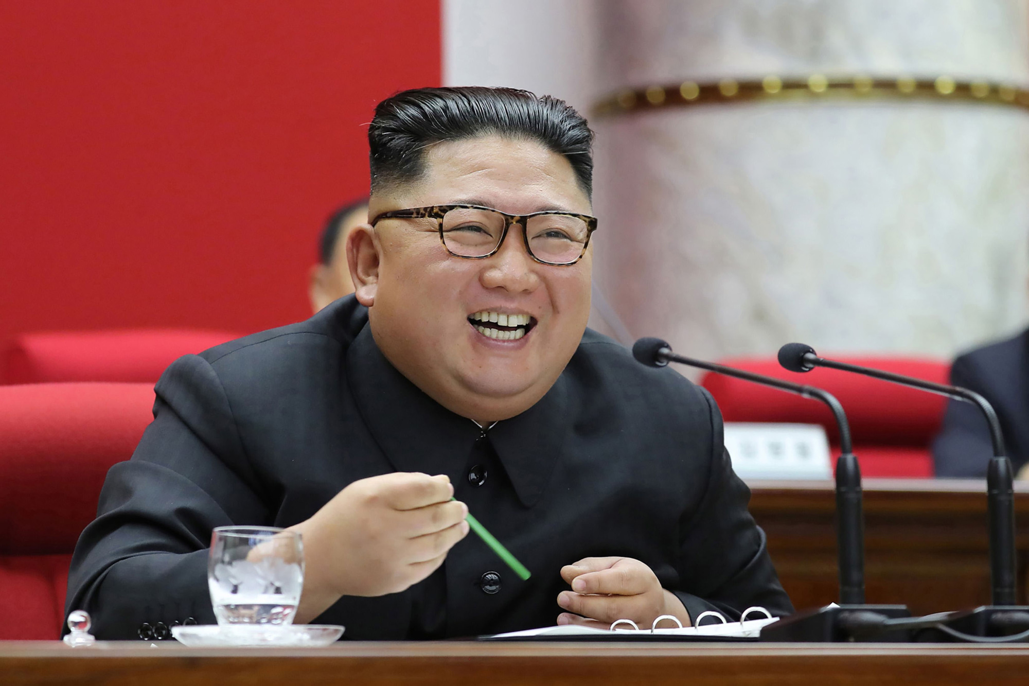North Korean leader Kim Jong Un attends a session of the Fifth Plenary Meeting of the Seventh Central Committee of the Workers' Party of Korea. | KCNA / VIA KNS / VIA AFP-JIJI