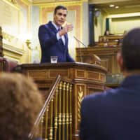 Pedro Sanchez, Spain\'s acting prime minister, speaks on the first day of a parliamentary investiture debate to vote for a premier in Madrid on Saturday. | BLOOMBERG