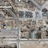 This satellite photo taken Wednesday and annotated by the Middlebury Institute of International Studies at Monterey shows apparent damage to the Ain al-Asad air base in western Iraq after being hit by rockets from Iran. | AFP-JIJI