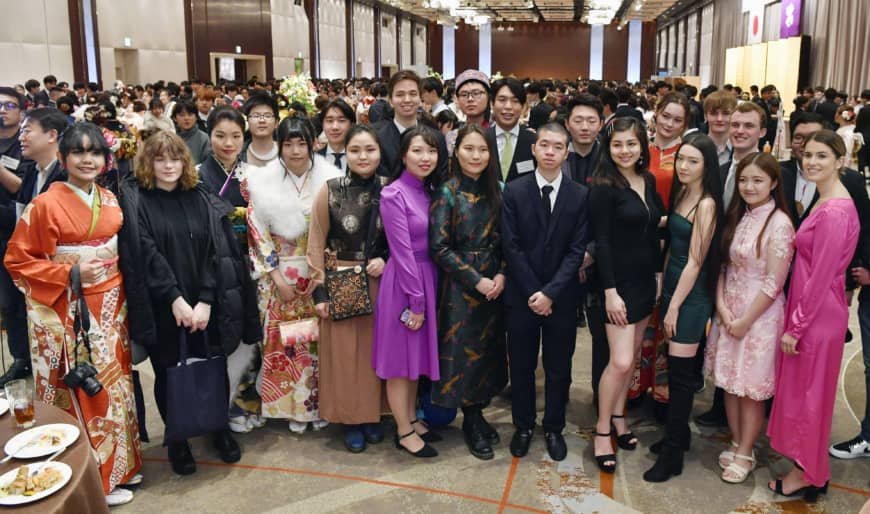 Foreign nationals attend a Coming of Age Day ceremony held in Shinjuku. 