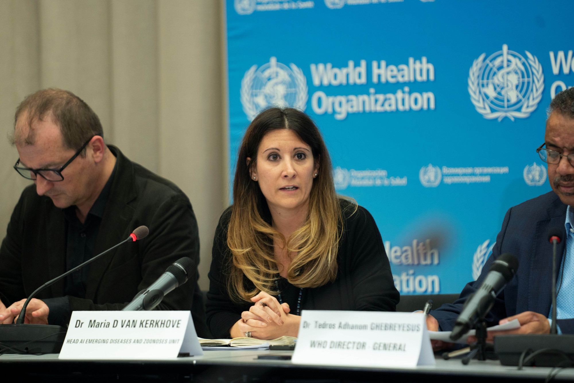 Dr. Maria Van Kerkhove, head of the AI emerging diseases and zoonoses unit at WHO, speaks during a news conference in Geneva on Thursday. | VIA REUTERS