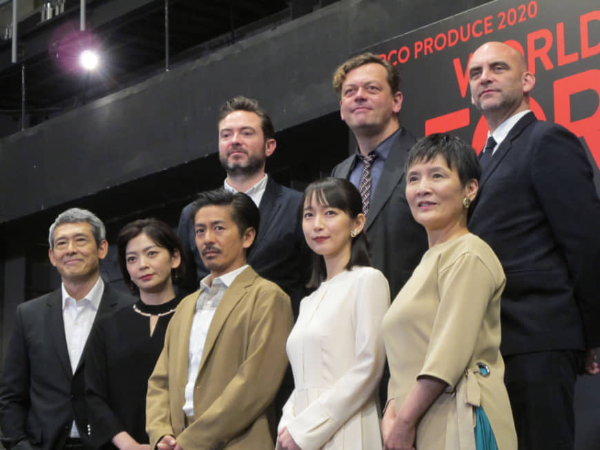 Crossing borders: 'Fortune' marks a collaboration between three British dramatists (back row, left to right) Paul Wills, Simon Stephens and Sean Holmes, and a Japanese cast starring (front row, left to right) Shingo Tsurumi, Tomoko Tabata, Go Morita, Riho Yoshioka and Toshie Negishi. | NOBUKO TANAKA