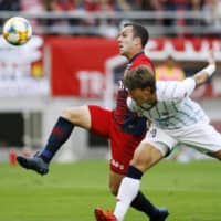 Kashima Antlers star Serginho controls the ball against Consadole Sapporo in a September 2019 file photo. | KYODO