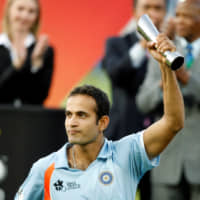 India\'s Irfan Pathan is seen in a September 2007 file photo after his team defeated Pakistan in the ICC World Twenty20 final match in Johannesburg. | REUTERS