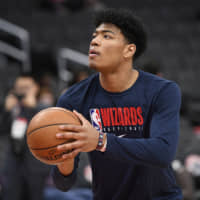 Wizards forward Rui Hachimura warms up before Monday\'s game against the Pistons in Washington. | AP