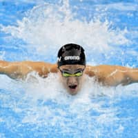 Daiya Seto swims in the 200-meter butterfly final during the Champions Swim Series 2020 in Beijing, on Saturday. Seto set a new national record with a time of 1 minute, 52.53 seconds. | KYODO