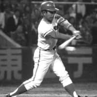Dragons infielder Morimichi Takagi swings during a May 1972 game. The legendary second-baseman and two-time manager died Friday at 78. | KYODO