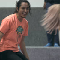 Jump around: An outing to an indoor trampoline gym has Kai (left) and Hana jumping for joy on \"Terrace House Tokyo 2019-2020.\" | © FUJI TELEVISION / EAST ENTERTAINMENT
