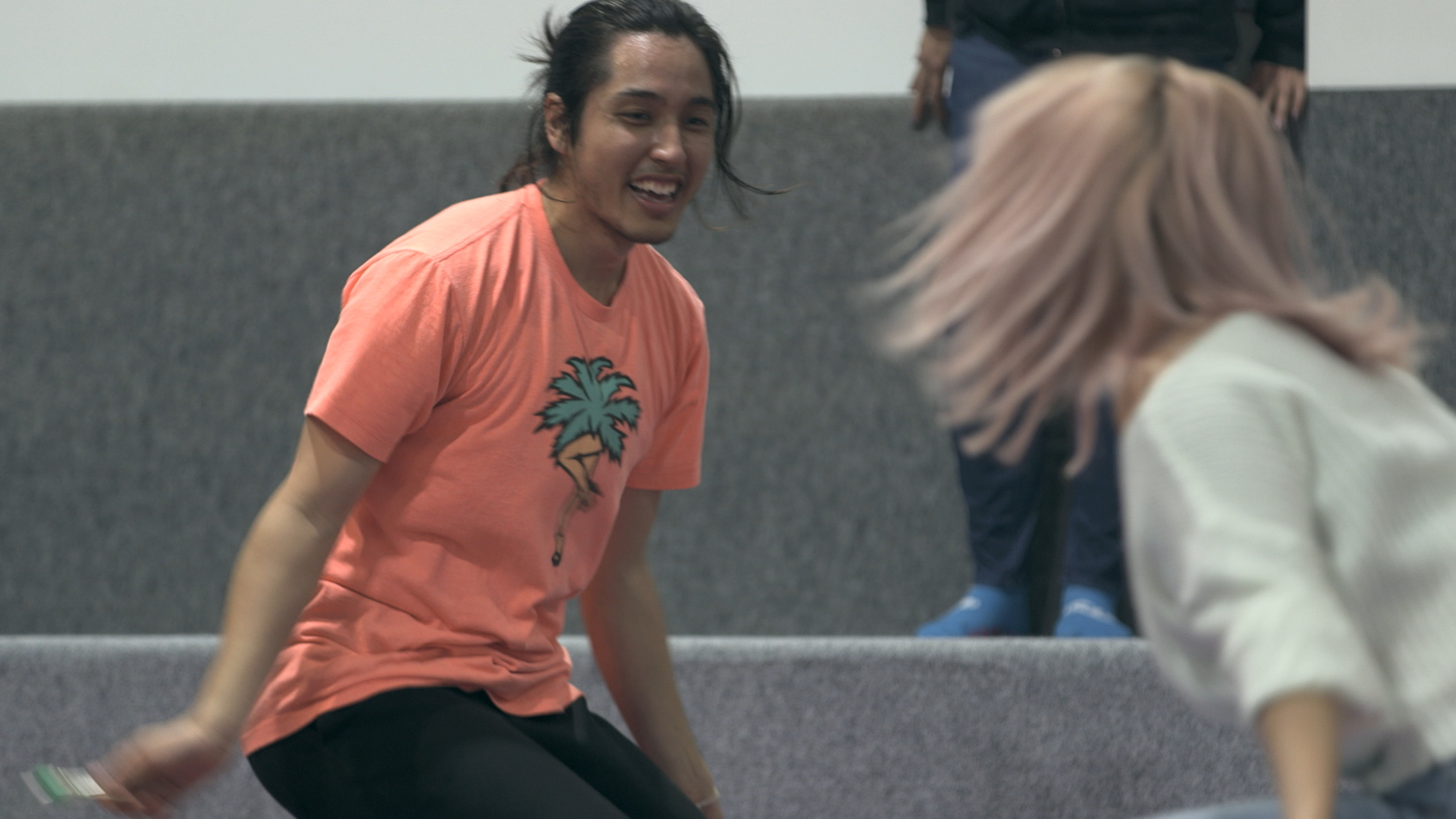Jump around: An outing to an indoor trampoline center has Kai (left) and Hana jumping for joy on 'Terrace House Tokyo 2019-2020.' | © FUJI TELEVISION / EAST ENTERTAINMENT