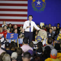 Democratic presidential candidate former South Bend, Indiana, Mayor Pete Buttigieg speaks during a rally Sunday in Las Vegas. | AP