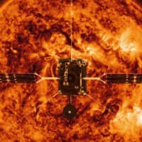 An illustration of the Solar Orbiter against a backdrop of the sun | NASA / VIA AFP-JIJI