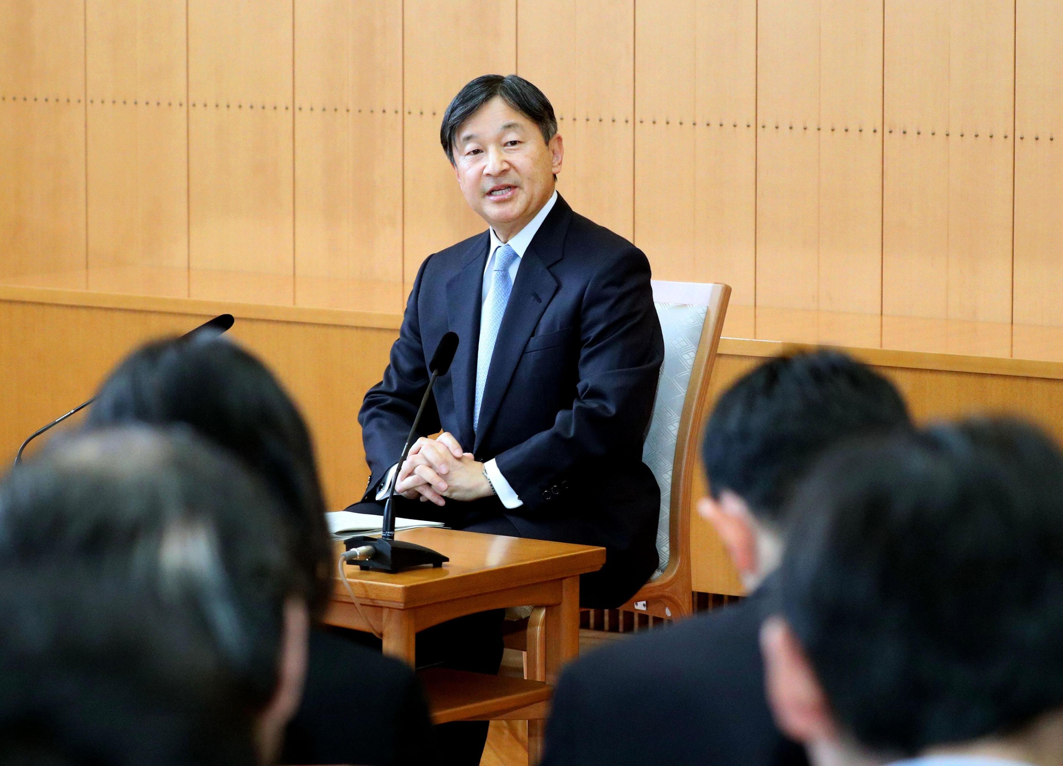 Emperor Naruhito speaks to reporters Friday at his residence near the Imperial Palace ahead of his 60th birthday Sunday.  | POOL / VIA KYODO