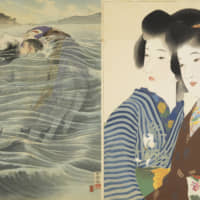 Left to right: Hirezaki Eiho\'s illustration for \"Zoku Furyusen\" by Izumi Kyoka, and Kaburaki Kiyokata\'s illustration for \"Yuriko\" (Vol. 3) by Kikuchi Yuho | © AKIO NEMOTO