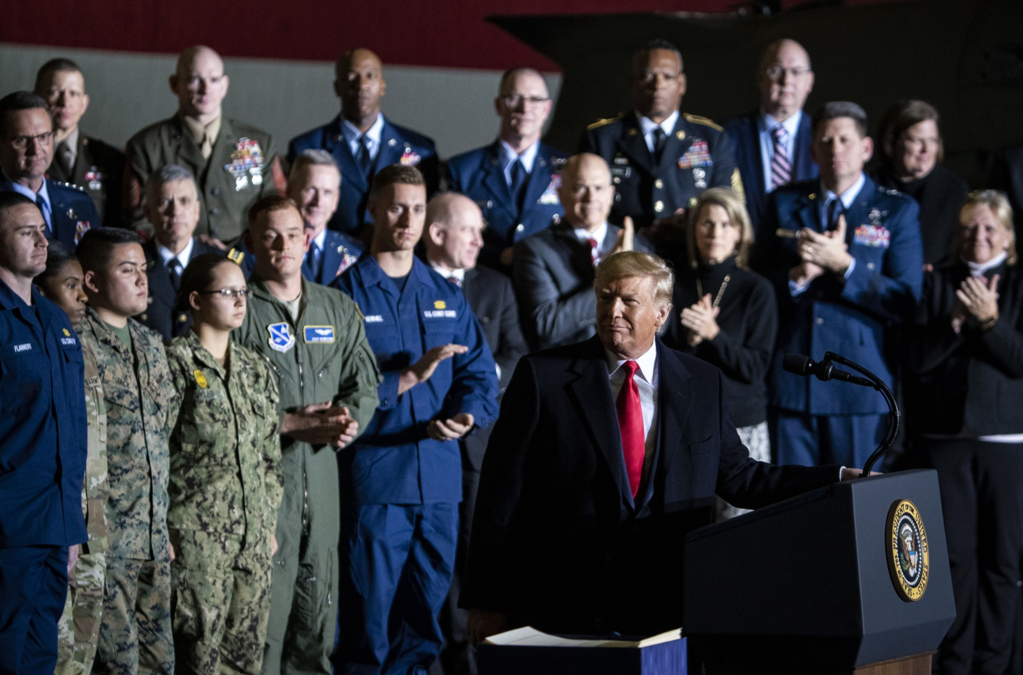 U.S. President Donald Trump speaks during a Dec. 20 signing ceremony for the &#36;738 billion National Defense Authorization Act, which established the U.S. Space Force | BLOOMBERG
