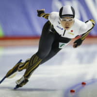 Nao Kodaira skates during a women\'s 1,000-meter race at a World Cup event in Calgary, Alberta, on Friday. | AP
