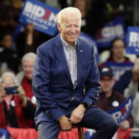 Democratic presidential candidate former Vice President Joe Biden smiles while being introduced at a campaign event at Saint Augustine\'s University in Raleigh, North Carolina, on Saturday. | AP