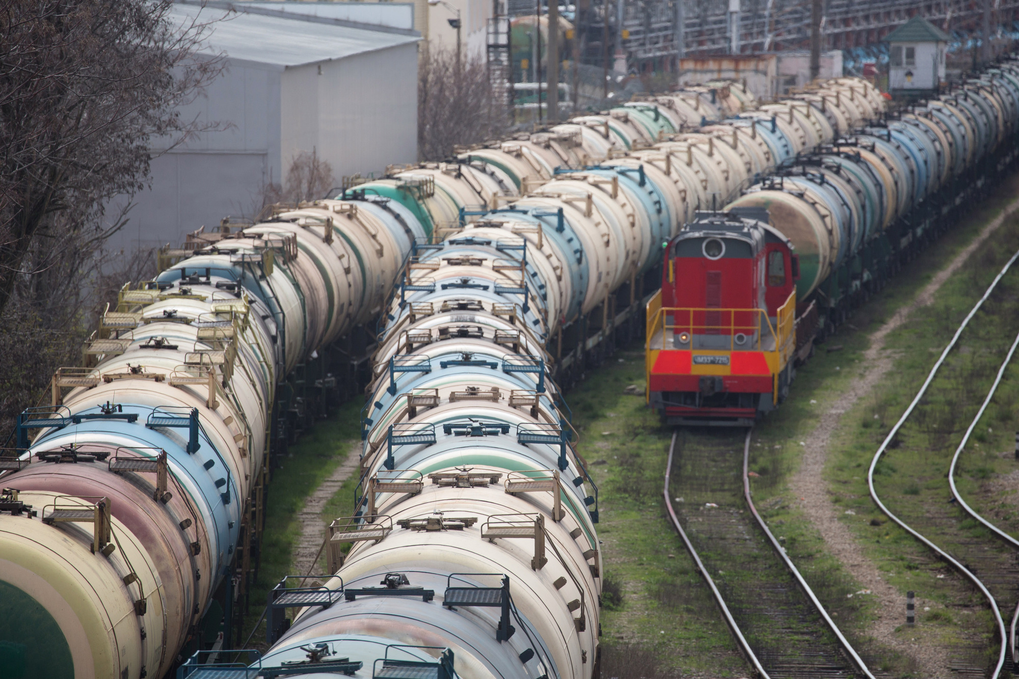 Rail cars for transporting oil at the RN-Tuapsinsky refinery, operated by the Rosneft Oil Co., in Tuapse, Russia, on Monday | BLOOMBERG