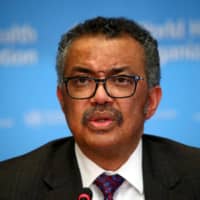 World Health Organization chief Tedros Adhanom Ghebreyesus speaks at a news conference in Geneva on Feb. 28. | REUTERS