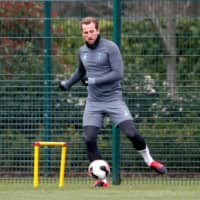Tottenham\'s Harry Kane practices at the club\'s training facility in London on March 9. | REUTERS