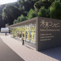 A rendering of the Mirai Konbini (future convenience store), which will be the first convenience store in the neighborhood of Kito, Tokushima Prefecture. | KITO DESIGN HOLDINGS