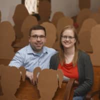 Dan Stuglik and Amy Simonson will be joined by more than 100 cardboard cutouts of family and friends when they are married this Saturday at The Old Rugged Cross Church in Pokagon, Michigan. | THE HERALD-PALLADIUM / VIA AP