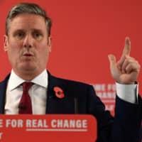 Keir Starmer speaks about Brexit during a Labour Party event in Harlow, north of London, in November last year. Starmer has taken over the opposition party\'s leader.  | AFP-JIJI