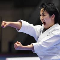 Karateka Kiyo Shimizu and her coach will take their sessions online as the coronavirus continues to disrupt travel around Japan. | KYODO
