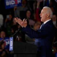 Democratic presidential candidate Joe Biden speaks at his primary night event in Columbia, South Carolina, on Feb. 29. | AFP-JIJI