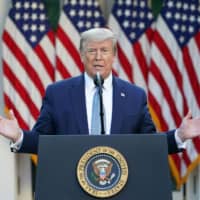 U.S. President Donald Trump speaks at a briefing about COVID-19 at the White House on Wednesday.  | AFP-JIJI