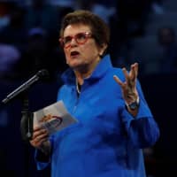 Billie Jean King speaks during the opening ceremony of the U.S. Open on August 28, 2017, in New York. | REUTERS