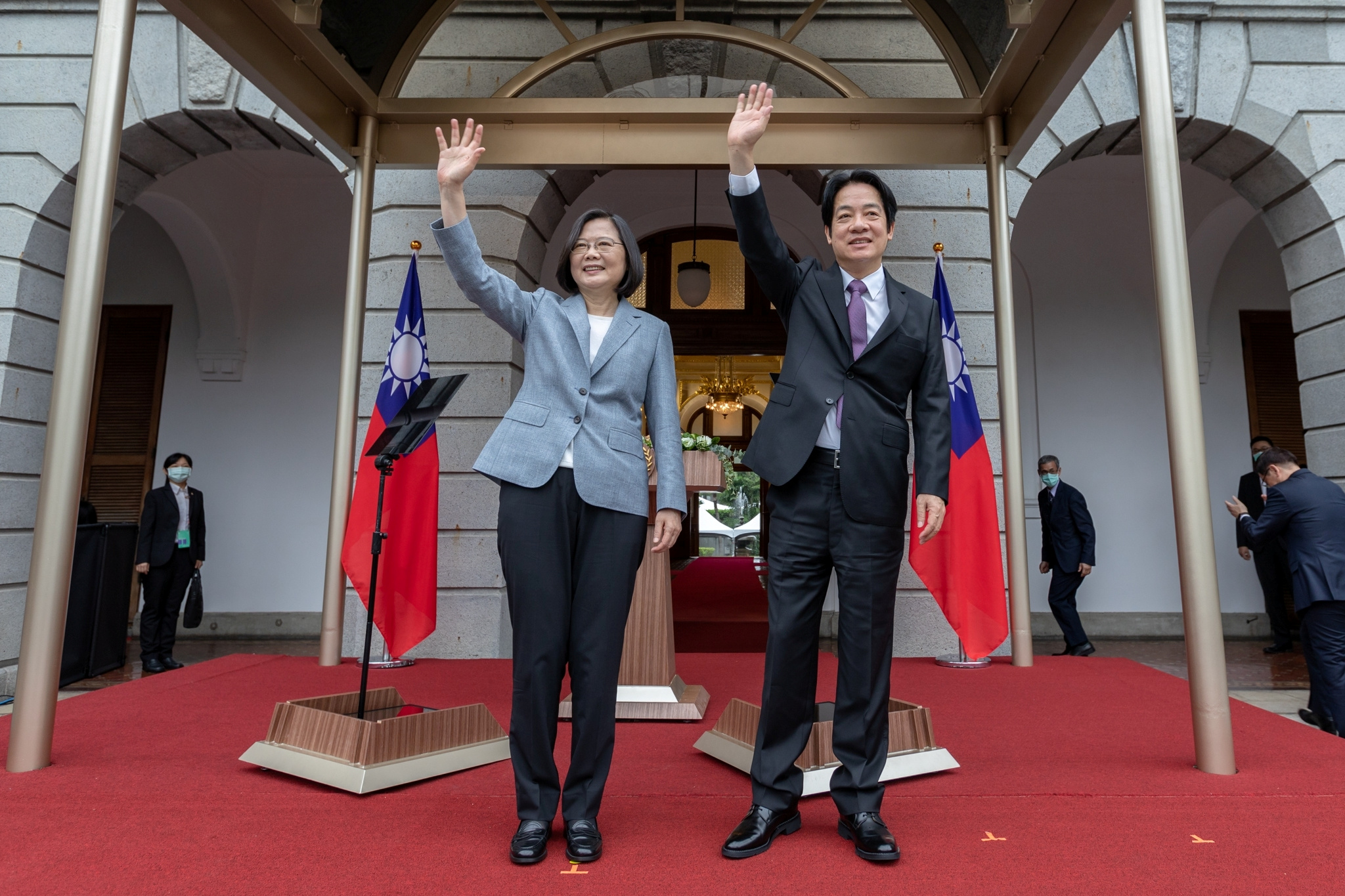 Taiwan President Tsai Ing-wen attends with Vice President William Lai Ching-te her inaugural address at the Taipei Guest House in Taipei on May 20. | HANDOUT / VIA REUTERS