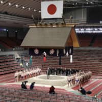 The Spring Grand Sumo Tournament was held without fans at Edion Arena Osaka in March because of the coronavirus pandemic. The Summer Basho, scheduled to start May 24 at Ryogoku Kokugikan, is likely to be called off due to the virus. | KYODO