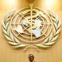 World Health Organization Director-General Tedros Adhanom Ghebreyesus delivers a speech during the 70th World Health Assembly in Geneva in May 2017. | REUTERS