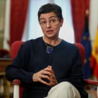 Spanish Foreign Minister Arancha Gonzalez Laya is interviewed at the Ministry of Foreign Affairs in Madrid on Thursday. | REUTERS